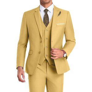 Men's Notched Lapel Ginger Groomsmen Slim Fit 3 Pieces Suit for Wedding
